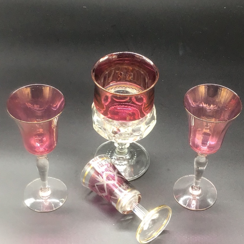 Vintage Ruby Glass Wine & Cordial